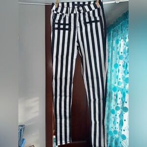 Black and White Striped Women Jeans